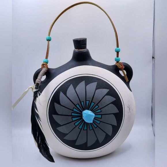 WESTERN AMERICANA HAND THROWN & PAINTED CANTEEN POTTERY ARTIST SIGNED